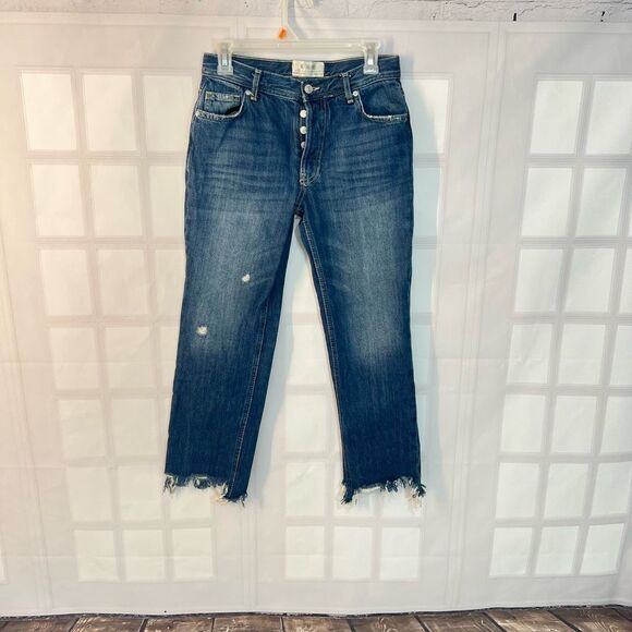 FREE PEOPLE STRAIGHT UP BAGGY MEDIUM WASH HIGH RISE JEANS size 25 - Picture 2 of 12
